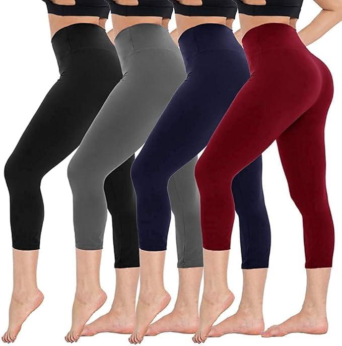 CAMPSNAIL 3 Pack Capri Leggings for Women - High Waisted Capris Tummy Control Yoga Pants with Pockets Workout Cycling Tights, L-XL