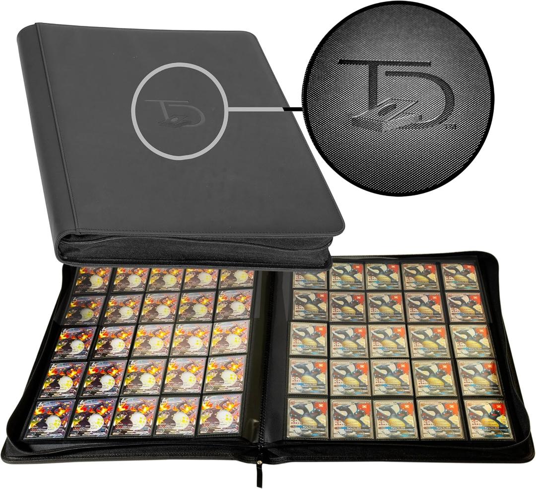 TopDeck 1600 Card Ringless Zip Binder Pro - 5X5 25-Pocket Pages Side Load Sleeve TCG Storage Portfolio, Compatible with Pokemon, Yu-Gi-Oh, One Piece, MTG, Sports, Trading Collectible Cards - Black, 2.5 x 3.5 inches