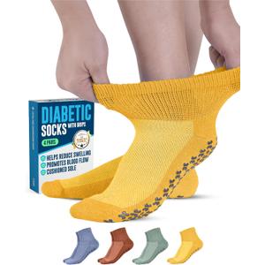 Doctor's Select Diabetic Ankle Socks with Grippers for Men and Women - 4 Pair 1/4 Length Neuropathy Socks for Women (Large)