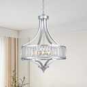 Modern Chrome Crystal Chandelier, 20 Inch Large Ceiling Pendant Light Fixture with 50'' Adjustable Hanging Chain, 5-Light Farmhouse Chandelier for Dining Room, Living Room, Bedroom, Entryway
