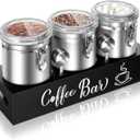 Maxcheck 3 Pcs 66 oz Coffee Canisters with Shelf 304 Stainless Steel Station Container for Ground Coffee Bean Storage with Airtight Locking Clamp and Scoop Kitchen Food Storage Jars(Silver)