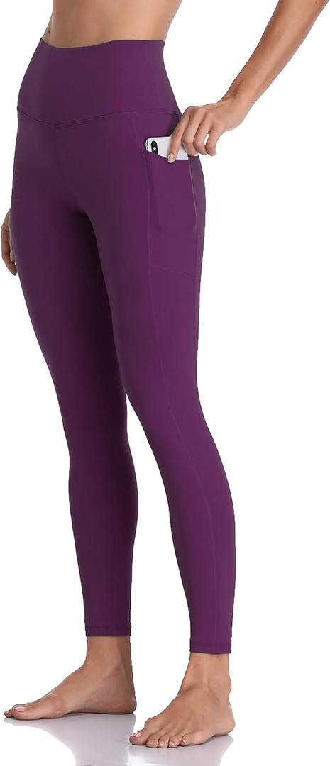 Colorfulkoala Women's High Waisted Yoga Pants 7/8 Length Leggings with Pockets (Large, Deep Violet)