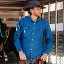 Dubinik 8.8 oz Denim Shirt Men Mens Cowboy Shirts Long Sleeve Button Down Cotton Pocket Utility Casual Work Regular Fit (Blue, XXL)