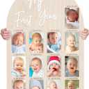 Bosctanuc Large My First Year Picture Frame for 33 x 22 Inch Wooden Photo Board ,12 Monthly Photo Display 1st Birthday Decorations Baby Gift for Newborn Keepsake,Baby Monthly Milestone (Classic, Wood, 33X22)