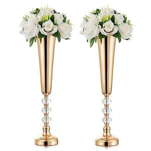 Inweder Metal Gold Trumpet Vase - 2 Pcs Tall Tabletop Vases for Centerpieces, 20.8in, Flower Stand for Wedding, Birthday, Home Decor