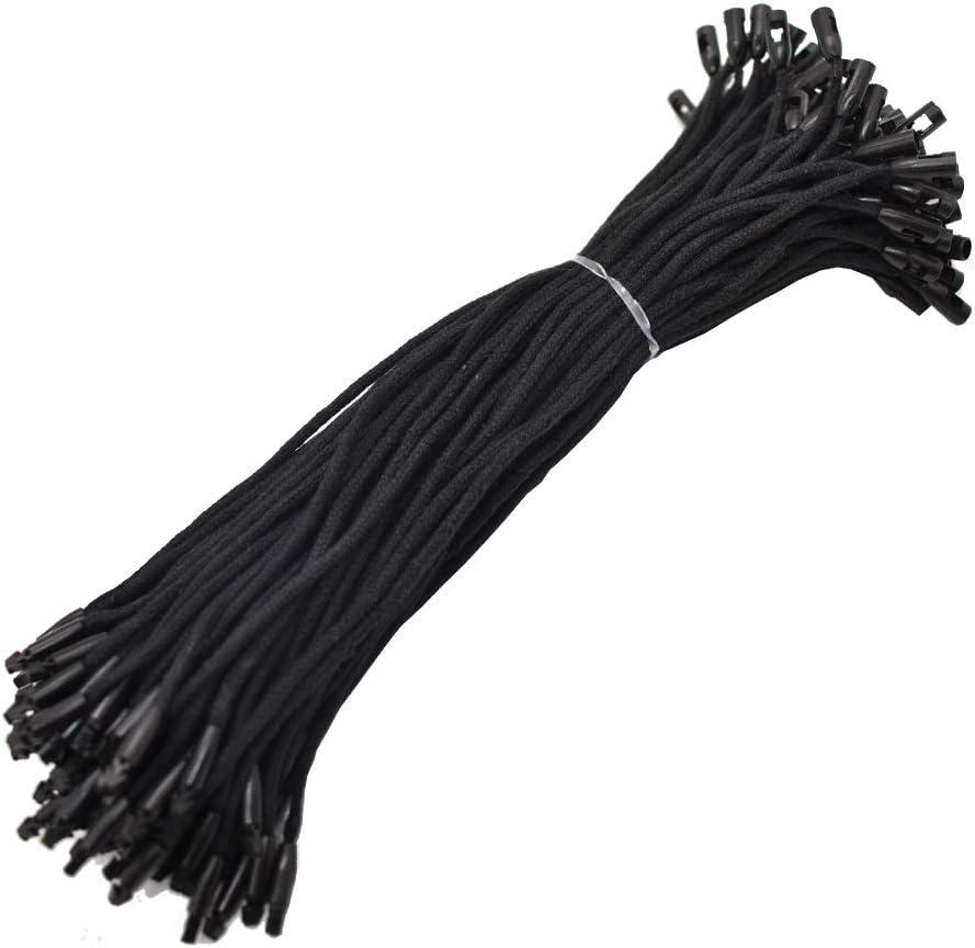 7.7" 500 Pcs Cotton Hang Tag String Fasteners for Gifts Luggage Label Attachment Clothing (Black)
