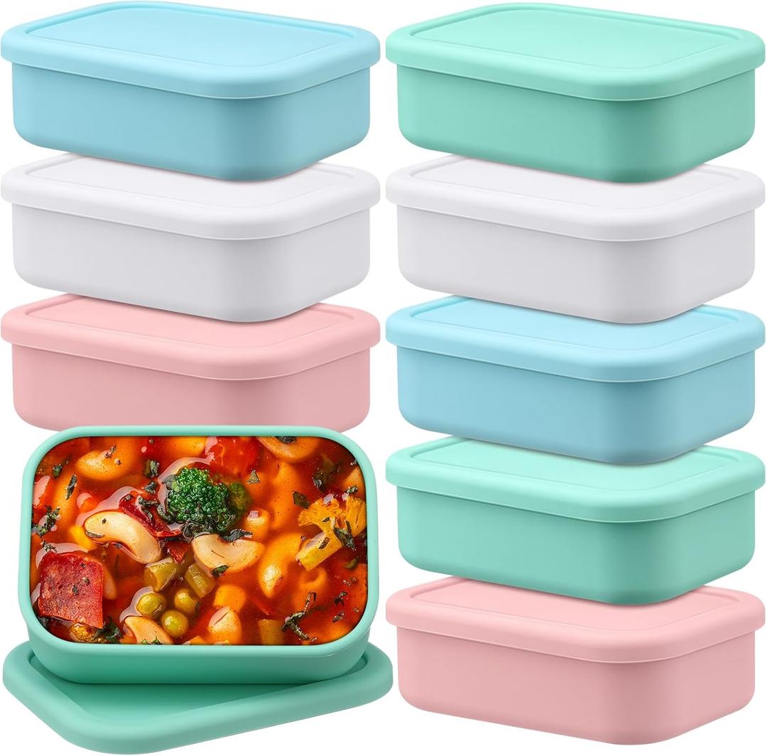 Nuogo 8 Pcs 2 Cup Silicone Freezer Trays with Lid Silicone Soup Freezer Molds Rectangle Soup Containers Reusable Food Preserving Tray Freezing Ice Trays for Soups Sauces Stews (Multicolor)