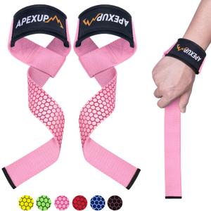 APEXUP Weight Lifting Straps for Weightlifting, Lifting Wrist Straps Gym, Deadlift Strap, Anti Slip Silicone Weightlifting Strap Men Women Powerlifting, Strength Training (1 Pair, Pink)