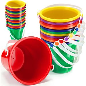 Didaey 12 Pcs Beach Bucket Sand Buckets Bulk for Kids 5 Inch Colorful Fun Plastic Pails and Sandcastle Mold for Toddler Summer Beach Birthday Party Favors Pool Play Castle Water (6 Colors)