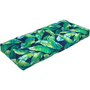 Magpie Fabrics Indoor Outdoor Bench Cushion 45"x18", Non-Slip Tufted Long Seat Pads, Patio Loveseat Cushion for Window, Garden, Swing, Settee - Green Lagoon Leaves