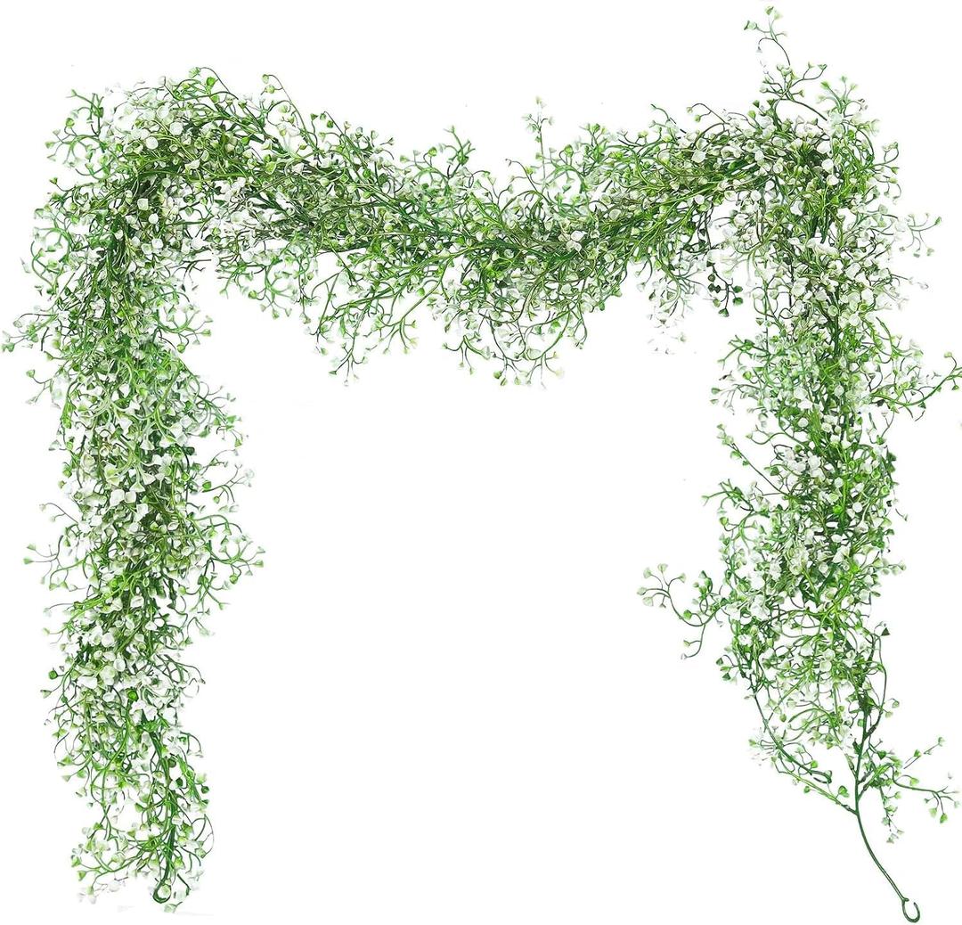 RECUTMS Artificial Hanging Vines Garland Faux Ferns Leaves Ivy Garland Fake Plant Greenery 2Pcs for Summer Home Indoor Outdoor Wedding Farmhouse Mantle Table Centerpiece Graduation Party Decor(White)