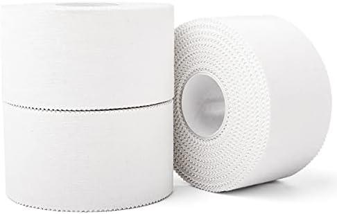 (3 Pack) White Athletic Sports Tape, Very Strong Easy Tear No Sticky Residue Tape for Athlete & Sport Trainers & First Aid Injury Wrap, Suitable for Bats, Tennis, Gymnastics & Boxing（1.5in X 35ft）