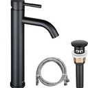 GGStudy Matte Black Bathroom Faucet Single-Handle 1 Hole Black Bathroom Vessel Sink Faucet Matching Pop Up Drain
