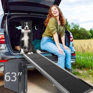 Dog Ramp for Cars SUV Truck-17.3x71in Heavy Duty Foldable Wide Outdoor Pet Stairs with Non-Slip Surface Portable Folding Design for Large Dogs Up to 250lbs (63" L x 17.3" W)
