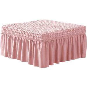 3D Bubble Lattice Rectangle Ottoman Slipcover Polyester Footstool Protector Covers with Skirt Stretch Stool Covers for Living Room and Bedroom (Pink)