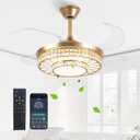 42" Retractable Ceiling Fans with Lights, Crystal Chandelier Ceiling Fan with Remote & APP Control, Modern Dimmable LED Fandelier for Living Room, Dinning Room, Bedroom (Gold)