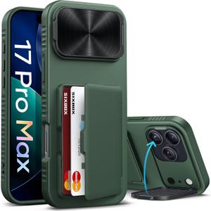 for iPhone 17 Pro Max Case Wallet with Stand, Built-in Card Holder & Camera Cover, Military Grade Drop Protection Rugged Protective Wallet Phone Case for iPhone 17 Pro Max 6.9" 2025, Green