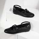 Mofri ShowHow Womens Mary Jane Flats Round Toe Mary Jane Shoes Ankle Strap Ballet Flats Shoes Wedding Casual Office Dress Shoes (6, Black Pu)