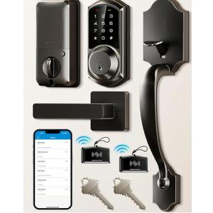Veise VE06-H Smart Front Door Lock Set, App Control, Keyless Entry Deadbolt with Lever Handle, Electronic Digital Touchscreen Keypad, Auto Lock, Easy Install, Matte Black