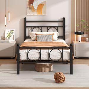 Twin Bed Frames with Headboard, Noise Free, Easy Assembly, Black | sturdy metal platform twin size bed frame with steel slat support no box spring needed 12in underbed storage
