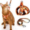 Cat Harness and Leash Set, Step-in Escape Proof Adjustable Vest Harness for Small Medium Large Cats, Lightweight Soft Breathable Reflective Kitten Harness, Easy to Wear for Walking Travel, Camping, M (M Chest: 45-50cm(17.7"-19.7"), Orange King of The Jungle)