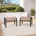 Outdoor Ottoman Set of 2, Outdoor Foot Stool with Textliene Fabric, Metal Frame, Stackable Oversized Foot Rest for Patio Garden Pool, Khaki, 22.8"D x 22.1"W x 17.1"H
