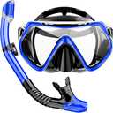 Snorkel Set Adults Snorkeling Gear Anti-Fog Panoramic View Swim Mask Dry Top Snorkel Kit with Carry Bag for Snorkeling Scuba Diving Swimming Travel