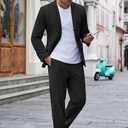 COOFANDY Men's Suits 2 Piece Slim Fit Suit Set 2 Button Lightweight Casual Knit Blazer Suit Jacket Pants (Black, XXL)