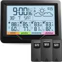 Weather Station Wireless Indoor Outdoor with 3 Sensors, Indoor Outdoor Thermometer with Digital Atomic Clock & dual alarm, Temperature Humidity Monitor and Barometer with backlight for Forecast, Black