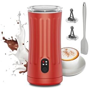 Ovetedot Milk Frother, Upgraded 4-in-1 Milk Frother and Steamer, Hot and Cold Foam Maker and Milk Warmer with Temperature Control & Auto Shut-Off, Frother for Coffee, Latte, Cappuccino, Matcha(Red)
