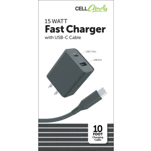 CellCandy® Fast Wall Charger with USB-C Cable - Black