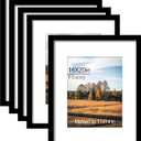 16x20 Picture Frame 5 Pack, Black Poster Frame, Display Pictures 11 x 14 with Mat or 16 x 20 Without Mat for Horizontal or Vertical Wall Mounting, Wall Gallery Frame for Artwork Certificate