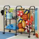 Sports Equipment Storage Rack,Rolling Garage Ball Organizer with 6 Wheels, Detachable Baskets,Hooks and Elastic Straps for Sports Gear and Toy Storage,Indoor Outdoor Use