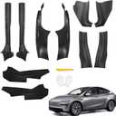 8Pcs Door Sill Protector and 2Pcs Center Console Anti-Kick Pads for Tesla Model Y Juniper 2025 2026 Front and Rear Door Pedal Kick Protection Carbon Fiber Friction Resistant Interior Accessories