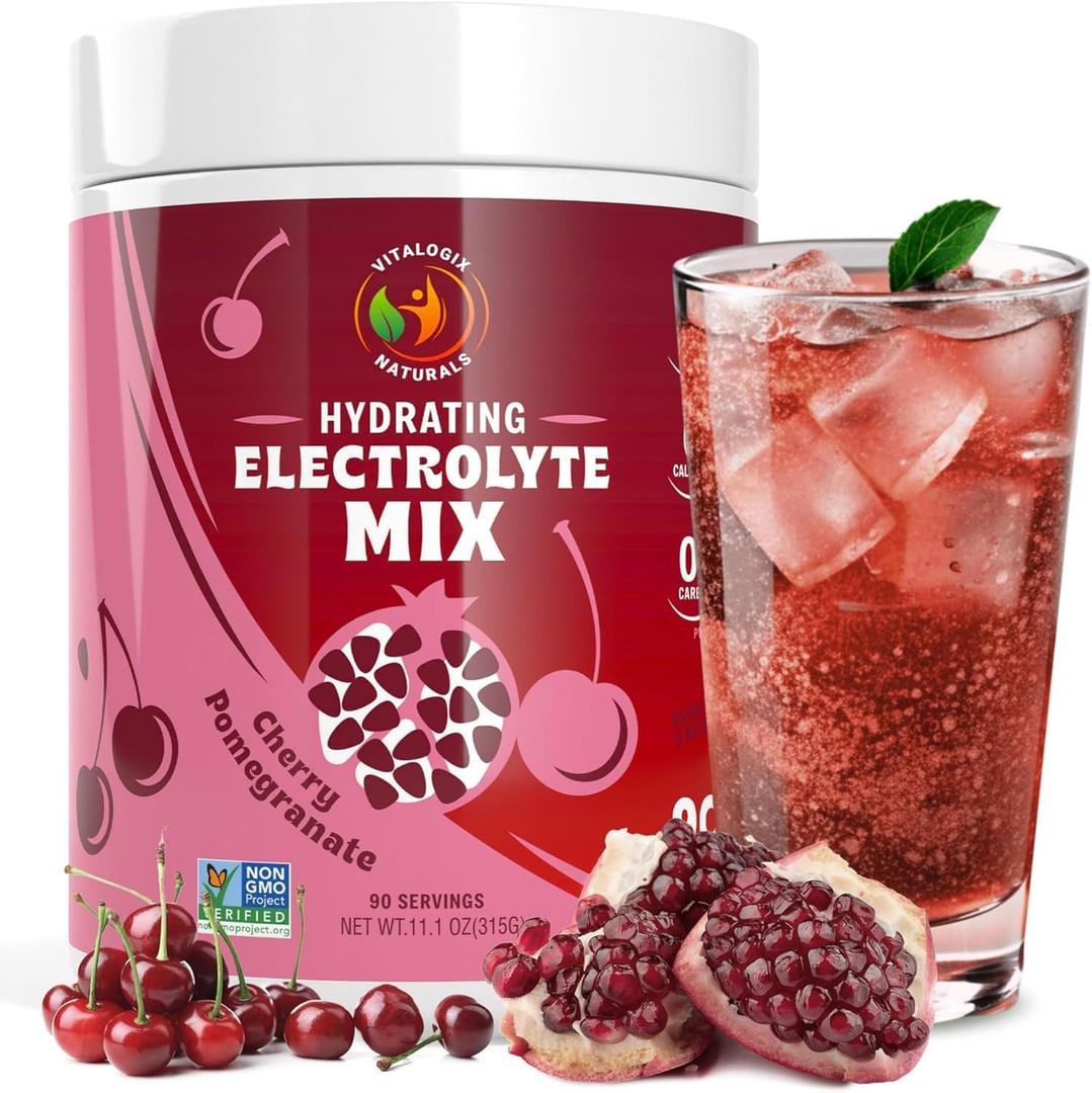 Electrolyte Powder  Cherry Pomegranate Flavor | Sugar-Free Hydration Mix with 6 Key Electrolytes for Energy, Cramp Support & Recovery | Keto, Vegan, Fasting Friendly | Magnesium + Potassium