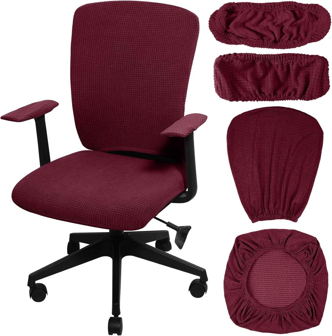 Tallew 4 Pcs Office Chair Covers Set Computer Universal Protective Stretchable Chair Seat Covers Desk Armrest Slipcovers Pads Office Cushion Backrest for Rotating (XL,Burgundy)