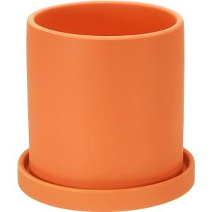 PATIKIL 5 Inch Ceramic Plant Pots, Modern Flower Planters with Drainage Holes and Tray for Decorate Home Indoor Plants Succulent Herb, Orange