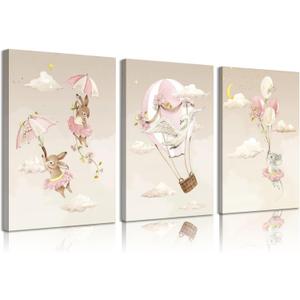 3Pcs Cute Animals Nursery Bunnies Swan Mouse Canvas Wall Art Interesting Cartoon Pictures Wall Decor Pink Hot Air Balloon Posters Prints for Girl Bedroom Living Room Decorate Prepare to hang 3Pcs Cute Animals Nursery Bunnies Swan Mouse Canvas Wall Art Interesting Cartoon Pictures Wall Decor Pink Hot Air Balloon Posters Prints for Girl Bedroom Living Room Decorate Prepare to hang