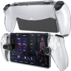 HEYSTOP Case for PlayStation 5 with Screen Protector Tempered Glass, PS5 Protective Case with Comfortable Ergonomic Grip, 6 Thumb Stick Caps (Clear)