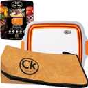 New Extra LARGE Collapsible BBQ Prep Tub with LOCKING LID & Meat Resting Bag - BPA Free Foldable Cutting Board with Lid, Leak Free, Strong Drain Hole for Meal Prep, Marinating, & Food Storage (Orange)