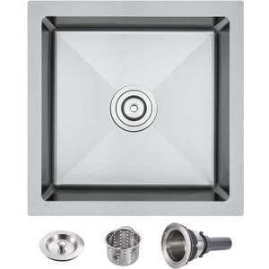 POPFLY 1515 Inch Undermount Wet Bar Sink, 18 Gauge 304 Stainless Steel Kitchen Sink 15" Small Outdoor Mini Rv Under Counter Sinks, Brushed Nickel