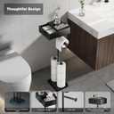 VOLDRA Toilet Paper Holder Stand with Shelf, Free Standing Black Toilet Paper Roll Holder with Wipes Storage Drawer Heavy Duty Floor Bathroom Tissue Holder Freestanding No Drill Tp Holder for 7 Rolls