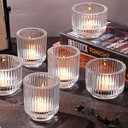 6pcs Assorted Clear Votive Candle Holders for Wedding Centerpieces, Vintage Ribbed Tealight Candle Holder for Home Table Decor, Large Glass Candle Holder for Christmas Decor, Bridal Shower