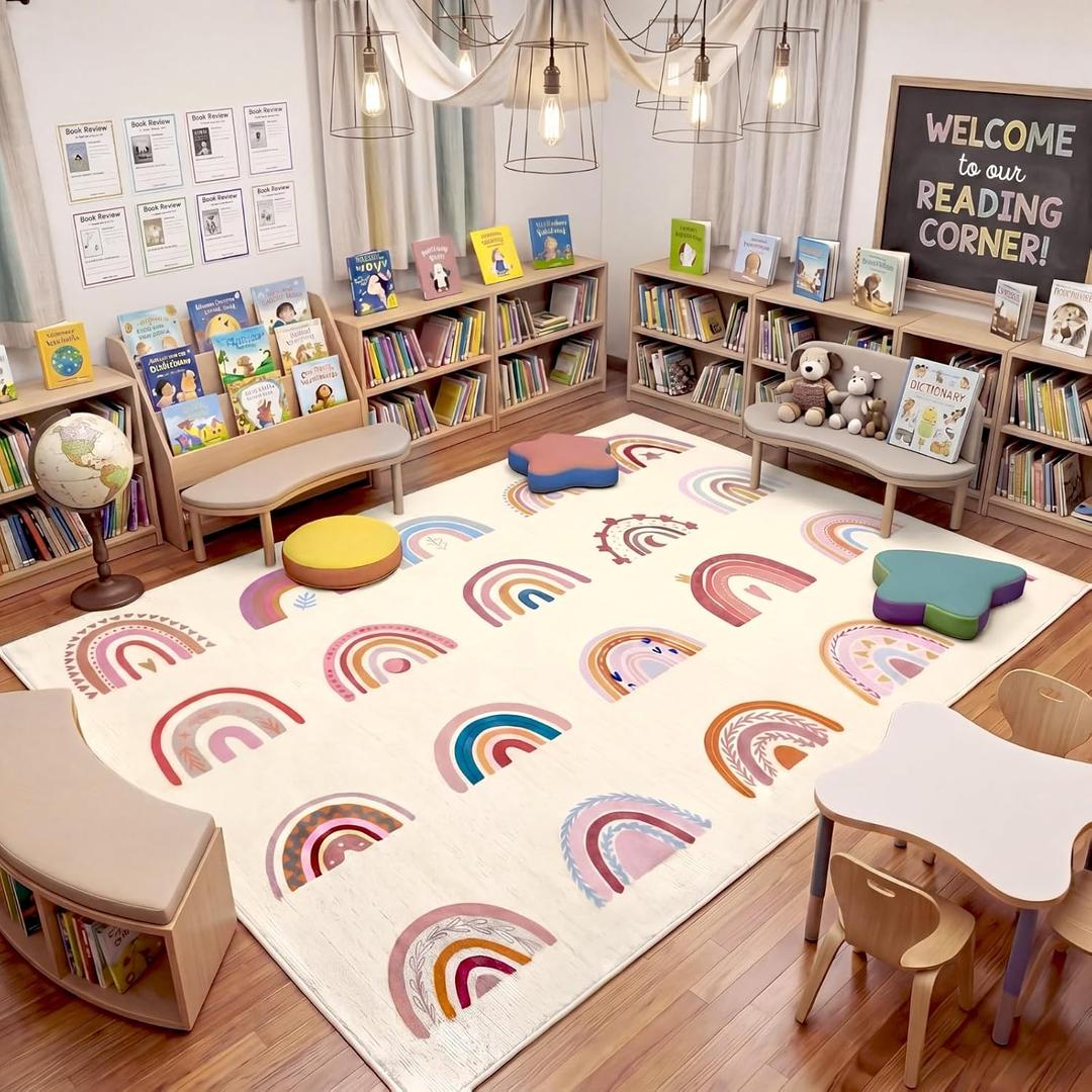 Breling Classroom Carpets Playmat Rugs 6x9 ft Kids Rainbow Classroom Calming Sensory Corner Rugs Children's Seating Nursery Play Mat for Preschool Elementary Playroom Kindergarten