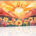 Boho Sun Wall Art Abstract Bohemian Sunset Picture Prints Watercolor Mountain Landscape Paintings Wildflowers Canvas Poster for Living Room Bedroom Farmhouse Decor Framed(Sun,16.00" x 24.00")