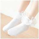 Yenzat Girls Ruffle Socks Pearls Lace Socks for Toddler Little Girls Frilly Dress 3-5 Years 3 Pairs White (White)