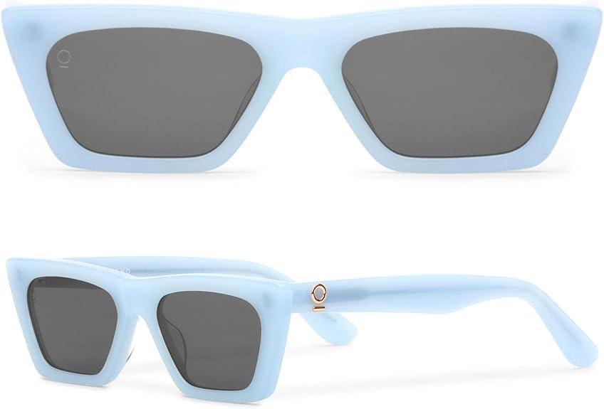 Trendy Sunglasses for Women - Sunglasses Womens with UV protection - Vintage Retro Oval Y2K Fashion Sun Glasses (Nina - Baby Blue)