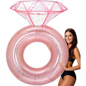Pool Floats, Inflatable Diamond Ring Pool Float for Bachelorette Party, Engagement Ring Floatie for Beach Party & Tubes Pool Toys Float for Adults (Pink)