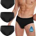 YESWEL Incontinence Underwear for Men, Washable Leak-Proof Reusable Heavy Flow, Cotton Briefs, 3 Pack (Black, Large)