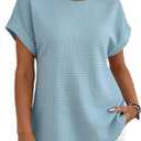 HVT Spring Blouses for Women 2026 Waffle Trendy Blouses Crewneck Short Sleeve Knit Tops Casual Daily Blouses Tee (Light Blue, XL)